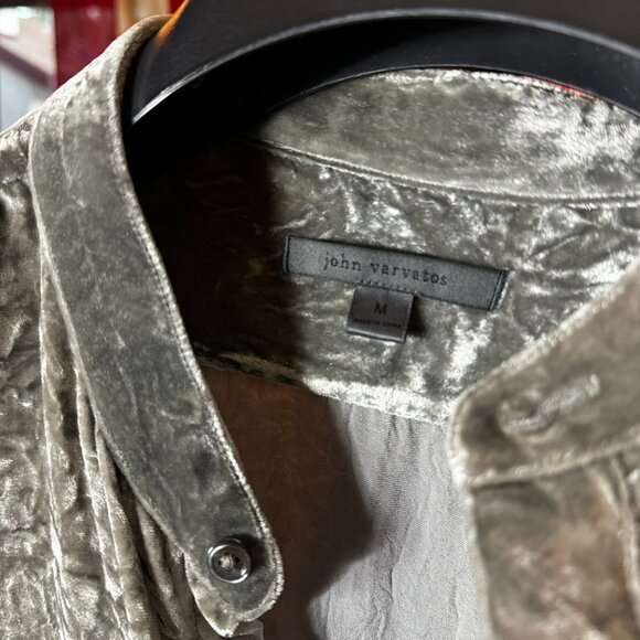 JOHN VARVATOS Crushed Velvet Button Down in Gray sz.M *SAMPLE* - Picture 2 of 6